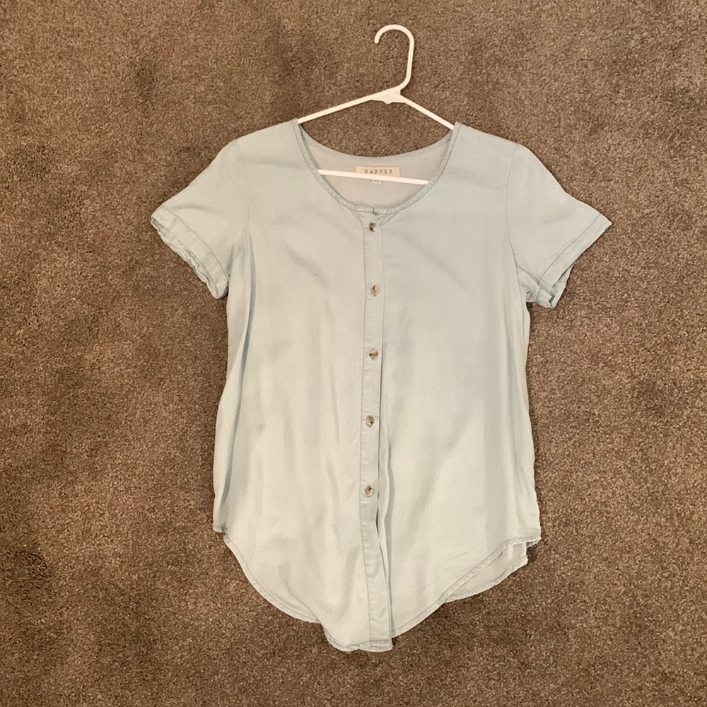 Short sleeve jean button down top